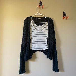 Charlotte Russe Ribbed Wide V-neck Crop Top & L.A. Hearts Green Knit Cardigan